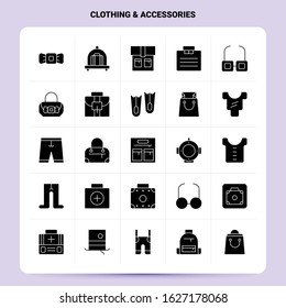 Solid 25 Clothing & Accessories Icon set. Vector Glyph Style Design Black Icons Set. Web and Mobile Business ideas design Vector Illustration.