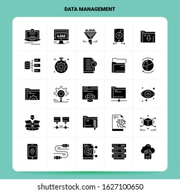 Solid 25 Data Management Icon set. Vector Glyph Style Design Black Icons Set. Web and Mobile Business ideas design Vector Illustration.