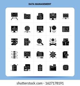 Solid 25 Data Management Icon set. Vector Glyph Style Design Black Icons Set. Web and Mobile Business ideas design Vector Illustration.