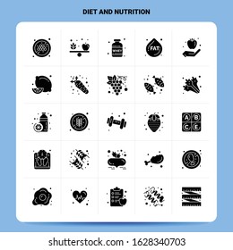 Solid 25 Diet And Nutrition Icon set. Vector Glyph Style Design Black Icons Set. Web and Mobile Business ideas design Vector Illustration.