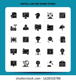 Solid 25 Digital Law And Sound Studio Icon set. Vector Glyph Style Design Black Icons Set. Web and Mobile Business ideas design Vector Illustration.