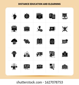 Solid 25 Distance Education and Elearning Icon set. Vector Glyph Style Design Black Icons Set. Web and Mobile Business ideas design Vector Illustration.