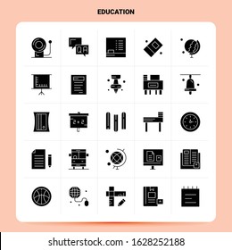 Solid 25 Education Icon set. Vector Glyph Style Design Black Icons Set. Web and Mobile Business ideas design Vector Illustration.