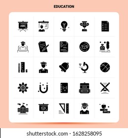 Solid 25 Education Icon set. Vector Glyph Style Design Black Icons Set. Web and Mobile Business ideas design Vector Illustration.