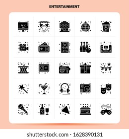 Solid 25 Entertainment Icon set. Vector Glyph Style Design Black Icons Set. Web and Mobile Business ideas design Vector Illustration.