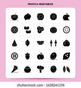 Solid 25 Fruits & Vegetables Icon set. Vector Glyph Style Design Black Icons Set. Web and Mobile Business ideas design Vector Illustration.