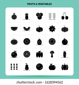 Solid 25 Fruits & Vegetables Icon set. Vector Glyph Style Design Black Icons Set. Web and Mobile Business ideas design Vector Illustration.