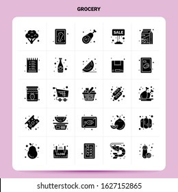 Solid 25 Grocery Icon set. Vector Glyph Style Design Black Icons Set. Web and Mobile Business ideas design Vector Illustration.