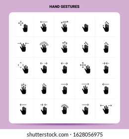 Solid 25 Hand Gestures Icon set. Vector Glyph Style Design Black Icons Set. Web and Mobile Business ideas design Vector Illustration.
