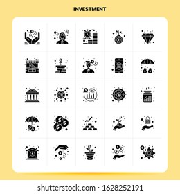 Solid 25 Investment Icon set. Vector Glyph Style Design Black Icons Set. Web and Mobile Business ideas design Vector Illustration.