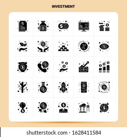 Solid 25 Investment Icon set. Vector Glyph Style Design Black Icons Set. Web and Mobile Business ideas design Vector Illustration.