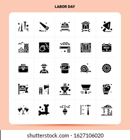 Solid 25 Labor Day Icon set. Vector Glyph Style Design Black Icons Set. Web and Mobile Business ideas design Vector Illustration.