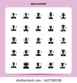 Solid 25 Male Avatar Icon set. Vector Glyph Style Design Black Icons Set. Web and Mobile Business ideas design Vector Illustration.