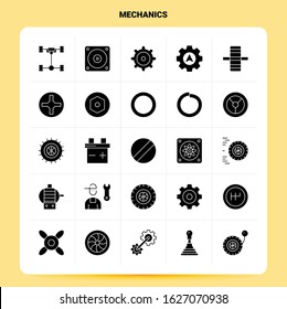 Solid 25 Mechanics Icon set. Vector Glyph Style Design Black Icons Set. Web and Mobile Business ideas design Vector Illustration.