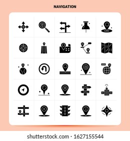 Solid 25 Navigation Icon set. Vector Glyph Style Design Black Icons Set. Web and Mobile Business ideas design Vector Illustration.