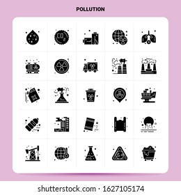 Solid 25 Pollution Icon set. Vector Glyph Style Design Black Icons Set. Web and Mobile Business ideas design Vector Illustration.