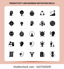 Solid 25 Productivity And Business Motivation Skills Icon set. Vector Glyph Style Design Black Icons Set. Web and Mobile Business ideas design Vector Illustration.