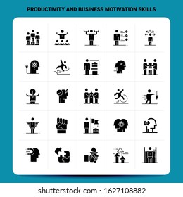 Solid 25 Productivity And Business Motivation Skills Icon set. Vector Glyph Style Design Black Icons Set. Web and Mobile Business ideas design Vector Illustration.