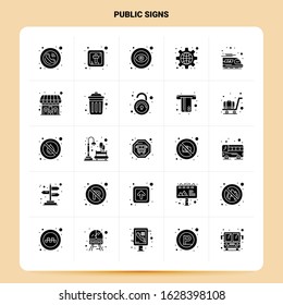 Solid 25 Public Signs Icon set. Vector Glyph Style Design Black Icons Set. Web and Mobile Business ideas design Vector Illustration.