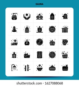 Solid 25 Sauna Icon set. Vector Glyph Style Design Black Icons Set. Web and Mobile Business ideas design Vector Illustration.