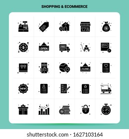 Solid 25 Shopping & ECommerce Icon set. Vector Glyph Style Design Black Icons Set. Web and Mobile Business ideas design Vector Illustration.