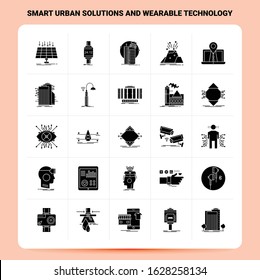 Solid 25 Smart Urban Solutions And Wearable Technology Icon set. Vector Glyph Style Design Black Icons Set. Web and Mobile Business ideas design Vector Illustration.