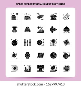Solid 25 Space Exploration And Next Big Things Icon set. Vector Glyph Style Design Black Icons Set. Web and Mobile Business ideas design Vector Illustration.