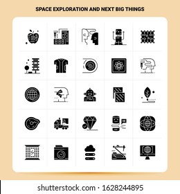 Solid 25 Space Exploration And Next Big Things Icon set. Vector Glyph Style Design Black Icons Set. Web and Mobile Business ideas design Vector Illustration.