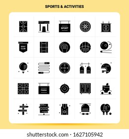 Solid 25 Sports & Activities Icon set. Vector Glyph Style Design Black Icons Set. Web and Mobile Business ideas design Vector Illustration.