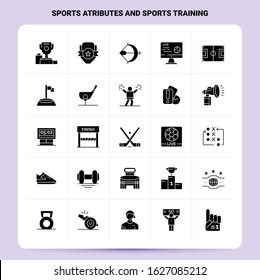 Solid 25 Sports Atributes And Sports Training Icon set. Vector Glyph Style Design Black Icons Set. Web and Mobile Business ideas design Vector Illustration.