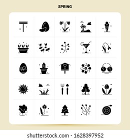 Solid 25 Spring Icon set. Vector Glyph Style Design Black Icons Set. Web and Mobile Business ideas design Vector Illustration.