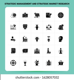 Solid 25 Strategic Management and Strategic Market Research Icon set. Vector Glyph Style Design Black Icons Set. Web and Mobile Business ideas design Vector Illustration.