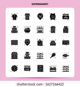 Solid 25 Supermarket Icon set. Vector Glyph Style Design Black Icons Set. Web and Mobile Business ideas design Vector Illustration.