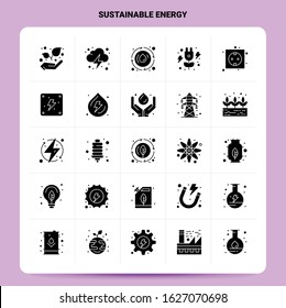 Solid 25 Sustainable Energy Icon set. Vector Glyph Style Design Black Icons Set. Web and Mobile Business ideas design Vector Illustration.