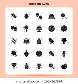 Solid 25 Sweet And Candy Icon set. Vector Glyph Style Design Black Icons Set. Web and Mobile Business ideas design Vector Illustration.