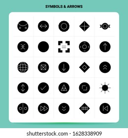 Solid 25 Symbols & Arrows Icon set. Vector Glyph Style Design Black Icons Set. Web and Mobile Business ideas design Vector Illustration.