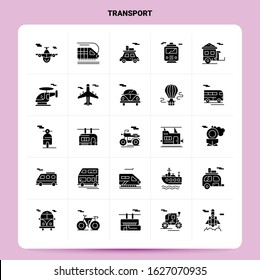 Solid 25 Transport Icon set. Vector Glyph Style Design Black Icons Set. Web and Mobile Business ideas design Vector Illustration.