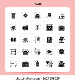 Solid 25 Travel Icon set. Vector Glyph Style Design Black Icons Set. Web and Mobile Business ideas design Vector Illustration.