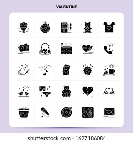Solid 25 Valentine Icon set. Vector Glyph Style Design Black Icons Set. Web and Mobile Business ideas design Vector Illustration.