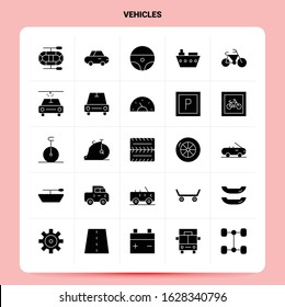 Solid 25 Vehicles Icon set. Vector Glyph Style Design Black Icons Set. Web and Mobile Business ideas design Vector Illustration.