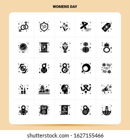 Solid 25 Womens Day Icon set. Vector Glyph Style Design Black Icons Set. Web and Mobile Business ideas design Vector Illustration.
