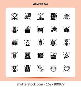 Solid 25 Womens Day Icon set. Vector Glyph Style Design Black Icons Set. Web and Mobile Business ideas design Vector Illustration.