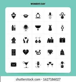 Solid 25 Women's Day Icon set. Vector Glyph Style Design Black Icons Set. Web and Mobile Business ideas design Vector Illustration.