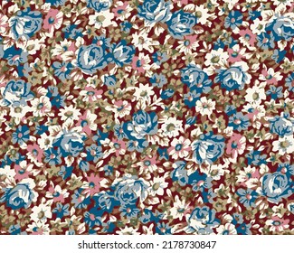 a solid abstract dual-color small and rose flower random with medium color tones vector illustration full all-over textile design digital image