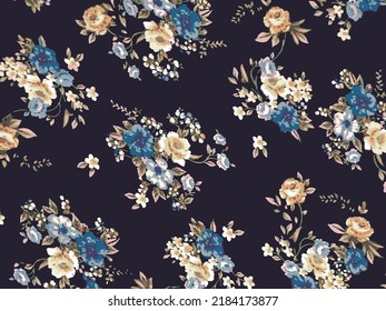 a solid abstract dual-color tone flower arrangement with black color background vector illustration all-over textile design digital image