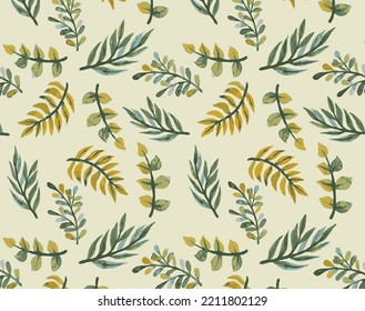 a solid abstract dual-tone color leaves motif random arrangement with yellow and green tone color vector illustration full all-over textile design digital image