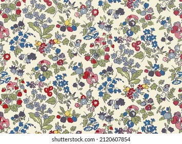 solid abstract fruit and small flowers with cartoon characters illustration vector full all-over textile design digital image