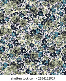 a solid abstract green and blue color tone small flower arrangement with bright background vector illustration all-over textile design digital image