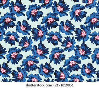 a solid abstract monochrome blooming flower random with blue tone color vector illustration all-over textile design digital image