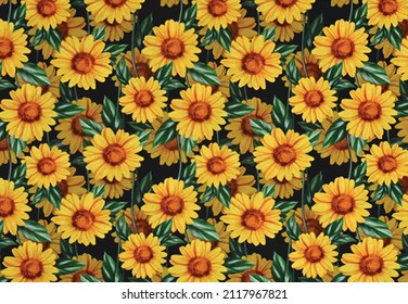 solid abstract monochrome sunflowers with yellow tone illustration vector full all-over textile design digital image